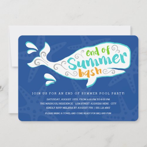 Whale Splash  End of Summer Party Invitation