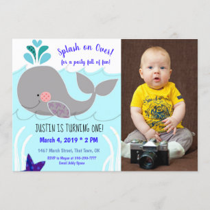 Whale Splash on over First Birthday Invitation