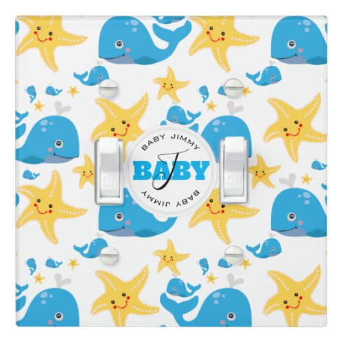 Whale  Starfish Cartoon Baby Monogram Pattern Light Switch Cover