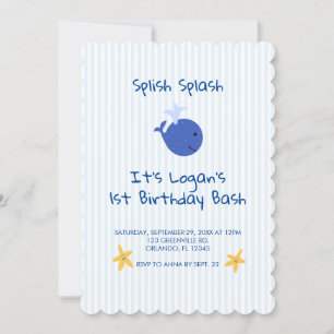 Whale Starfish Nautical  First Birthday Invitation