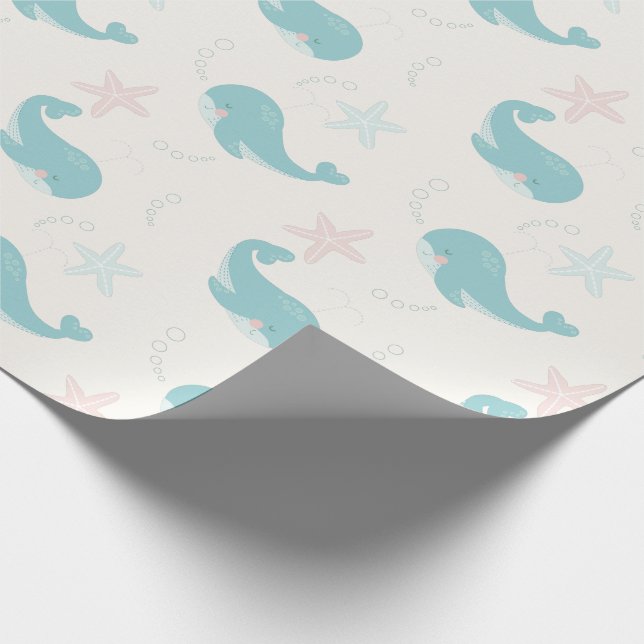 Whale & Starfish Pattern White Cream Wrapping Paper (Corner)