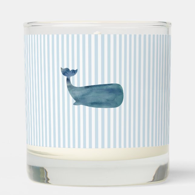Whale Stripe Coastal Beach Design Pillar Candle (Front)