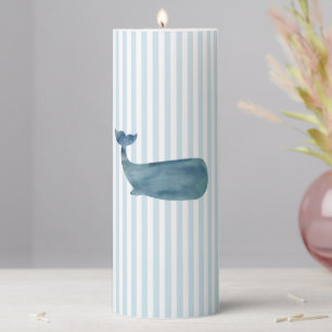 Whale Stripe Coastal Beach Design Pillar Candle