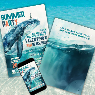 Whale Surf and Dive Summer Beach Party  Invitation