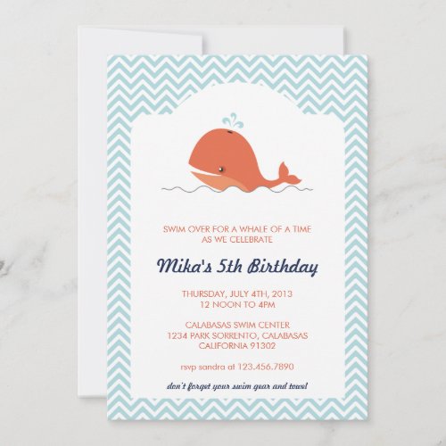 Whale Swim Summer Birthday Party Invitation