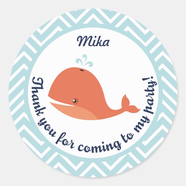 Whale Swim Summer Party Thank You Sticker (Front)