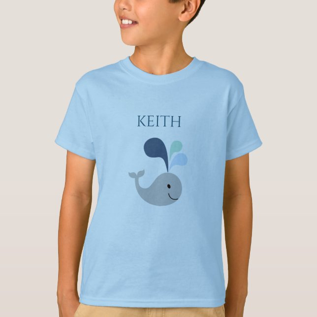 WHALE t-shirt with personalized name. (Front)