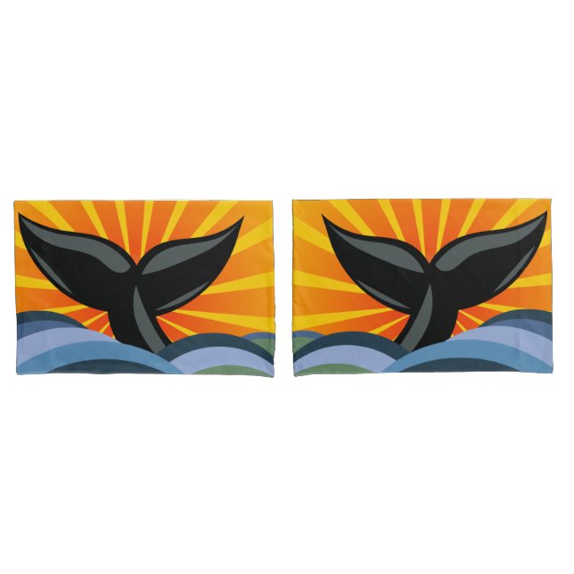 Whale Tail and Ocean Waves Pillow Case (Front-Set)