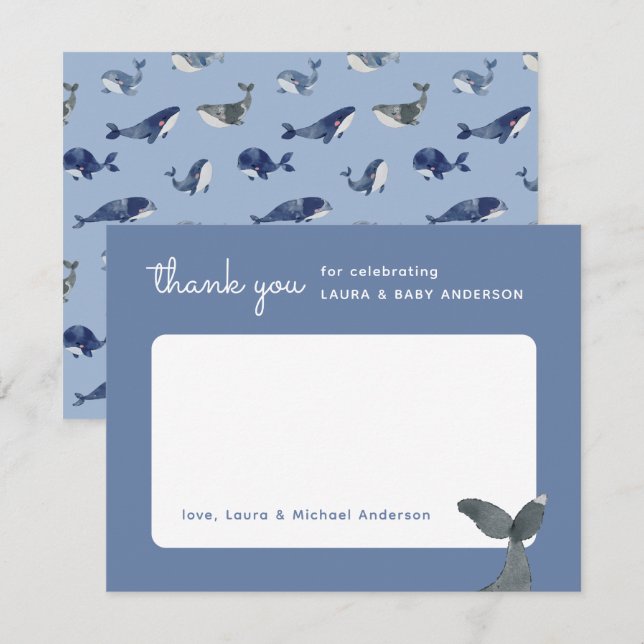 Whale Tail Baby Shower Thank You Card (Front/Back)