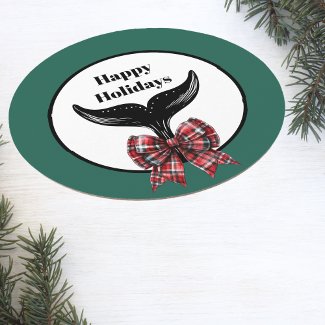 Whale Tail Black White Plaid Bow Christmas