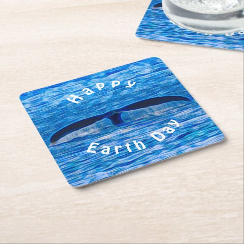 Whale Tail Blue Ocean Earth Day Square Paper Coaster