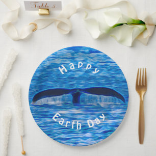 Whale Tail Blue Ocean Happy Earth Day Paper Plates
