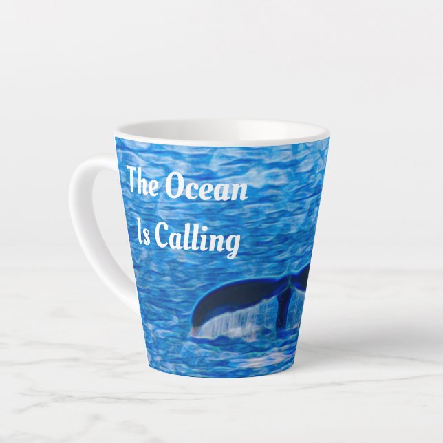 Whale Tail Blue Ocean is Calling Latte Mug (Left Angle)