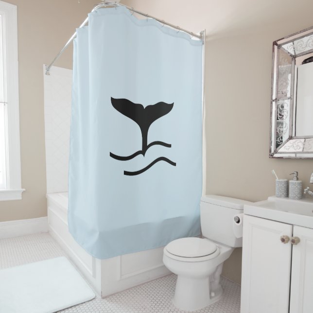 Whale Tail Blue Shower Curtain (In Situ)