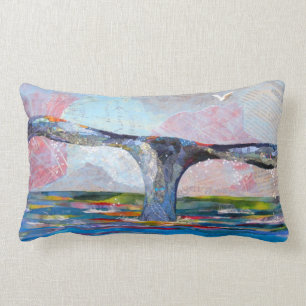 Whale Tail collage art Lumbar Pillow