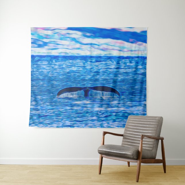 Whale Tail Deep Blue Ocean Coastal  Tapestry (In Situ (Horizontal))