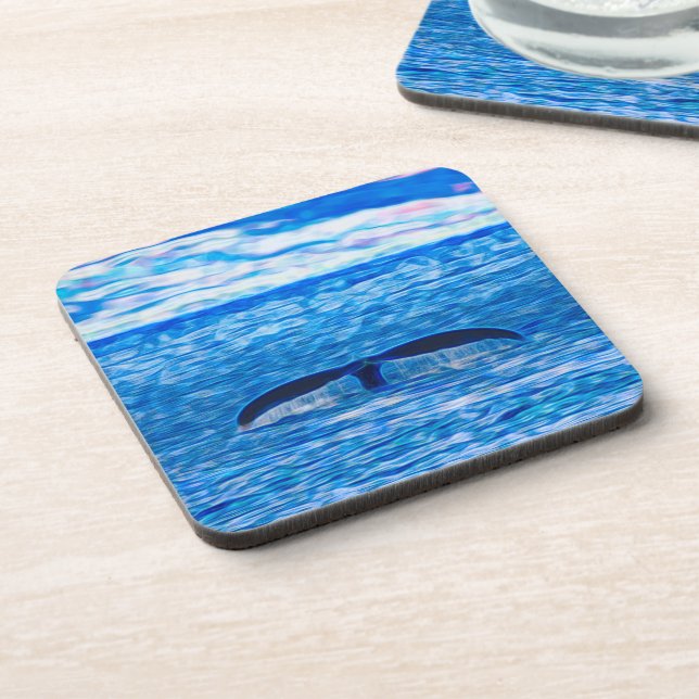 Whale Tail Deep Blue Ocean  Drink Coaster (Left Side)