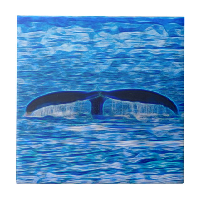 Whale Tail Deep Blue Ocean Life Ceramic Tile (Front)