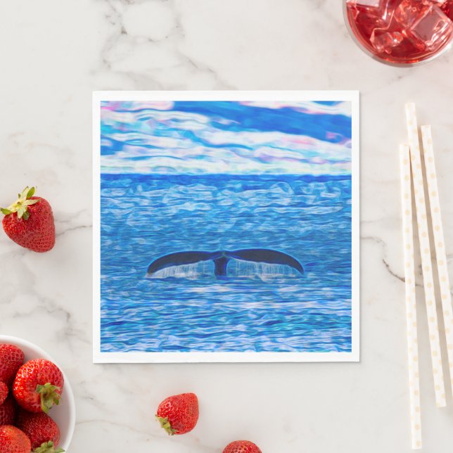 Whale Tail Deep Blue Ocean Paper Napkins (Insitu)