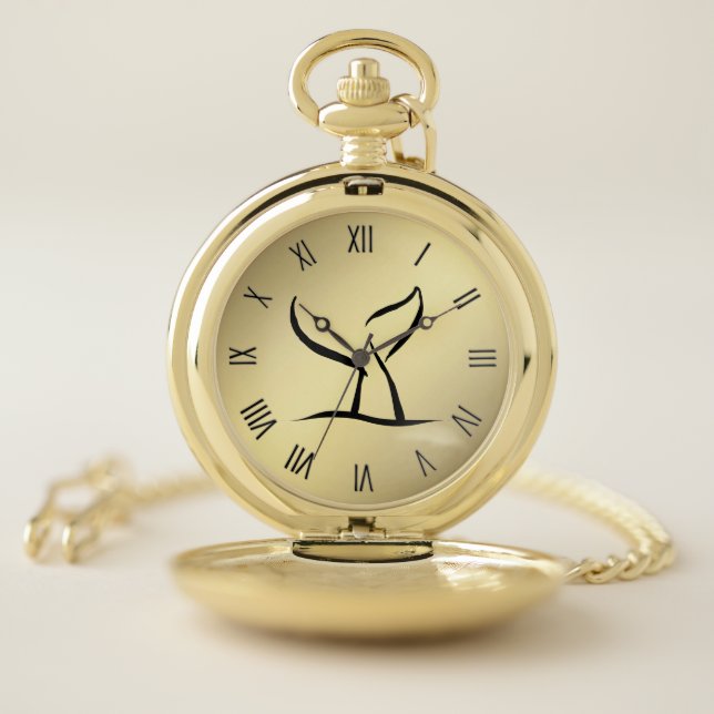 Whale Tail Gold Face with Roman Numerals Pocket Watch (Inside)