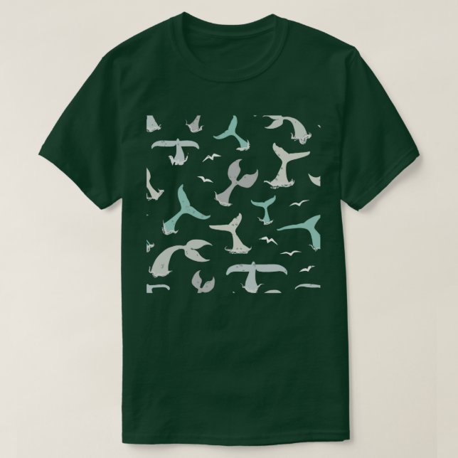 Whale Tail Pattern Blue Grey Whale Pattern T-Shirt (Design Front)
