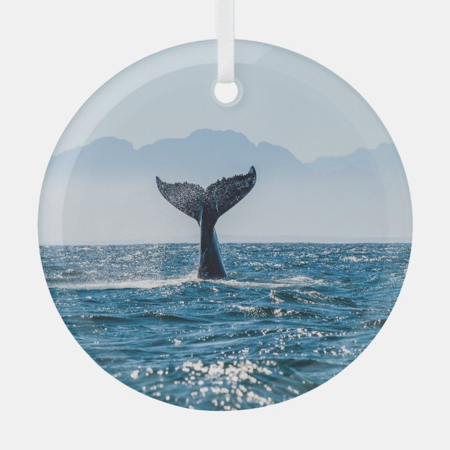 Whale Tail Seascape: Dramatic Water. Glass Ornament (Front)