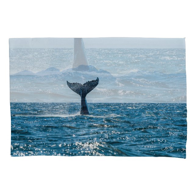 Whale Tail Seascape: Dramatic Water. Pillow Case (Front)