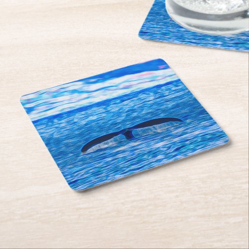 Whale Tail Tropical Blue Ocean Earth Day Square Paper Coaster