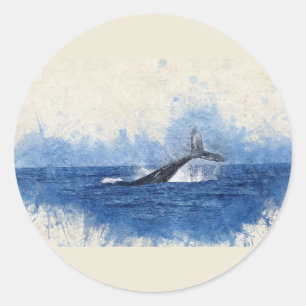 Whale Tail Water Animal Art Classic Round Sticker