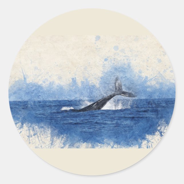 Whale Tail Water  Animal Art Classic Round Sticker (Front)