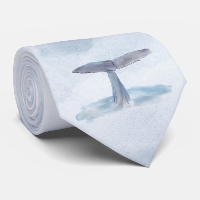 Whale Tail Watercolor Tie (Rolled)