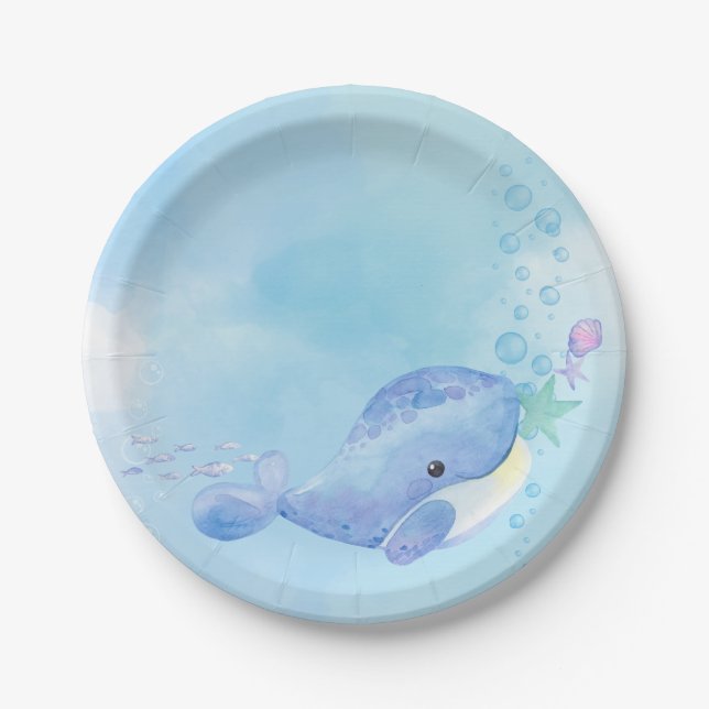 Whale Tastic Blue Birthday Paper Plates (Front)