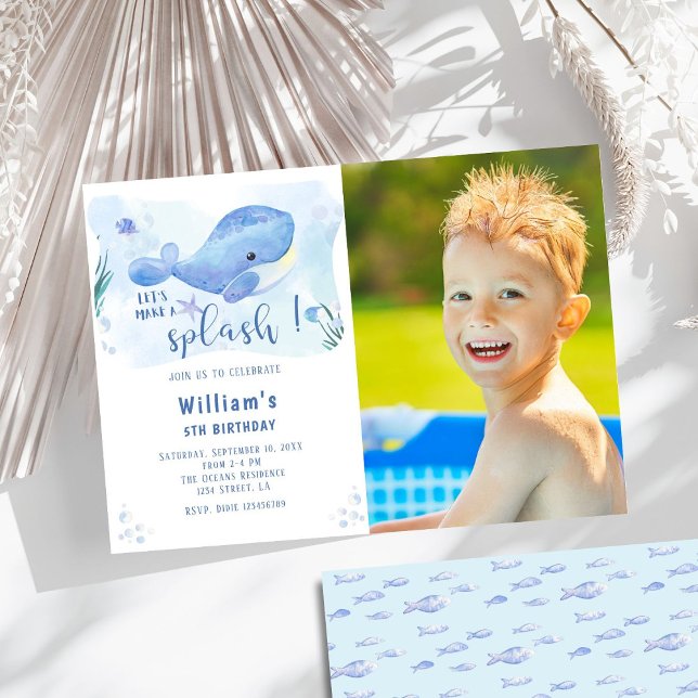 Whale Tastic Blue Birthday Photo Invitation (Creator Uploaded)