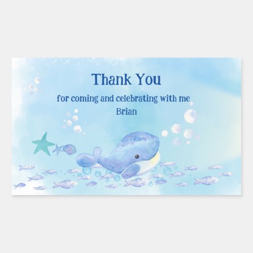Whale Tastic Blue Birthday Thank You Rectangular Sticker