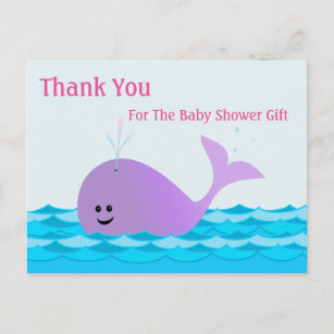 Whale, Thank You Girl Baby Shower Postcard
