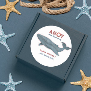 Whale Thank you Nautical Baby shower Classic Round Sticker