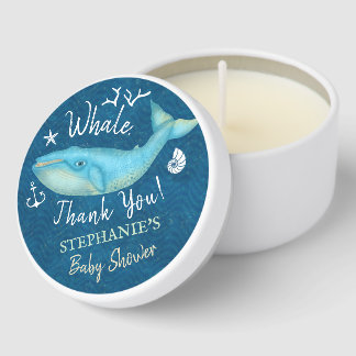 Whale Thank You Nautical Beach Baby Shower Custom Mini Candle Favors