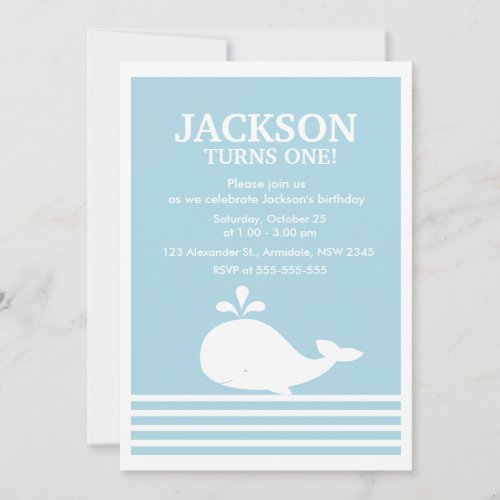 Whale theme birthday boy party invitation