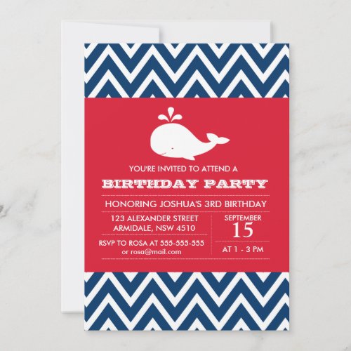 Whale theme birthday boy party invitation