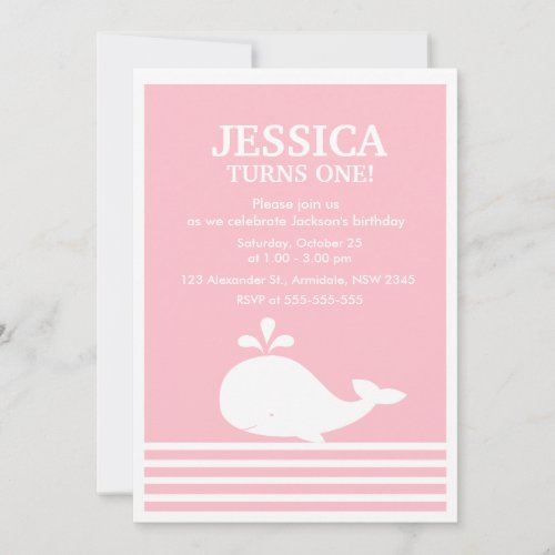 Whale theme birthday for girl party invitation