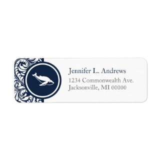 Whale Theme Navy Damask Address Labels