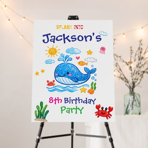 Whale Theme Summer Kids Birthday Sign Foam Board