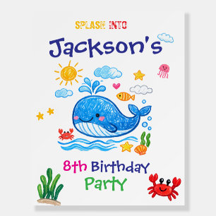Whale Theme Summer Kids Birthday Sign Foam Board