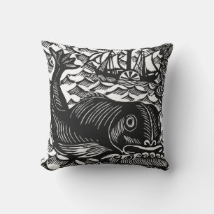 Whale Throw Pillow from Raoul Dufy Woodcut
