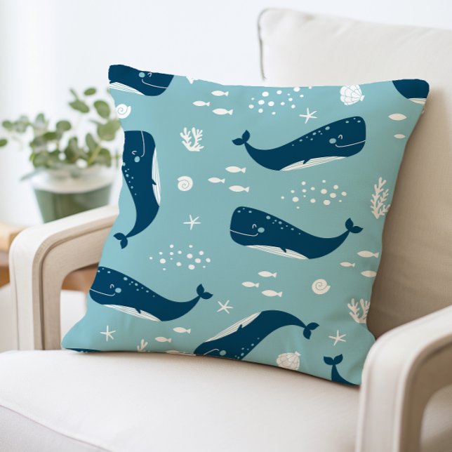 Whale Throw Pillow, Ocean Theme  Pillow (Creator Uploaded)