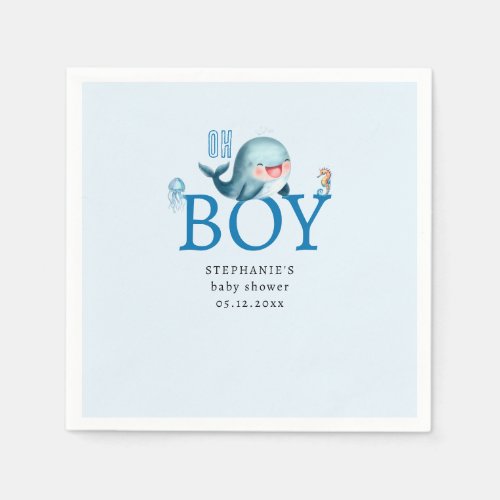 Whale Under Sea Watercolor Boy Baby Shower Blue Napkins