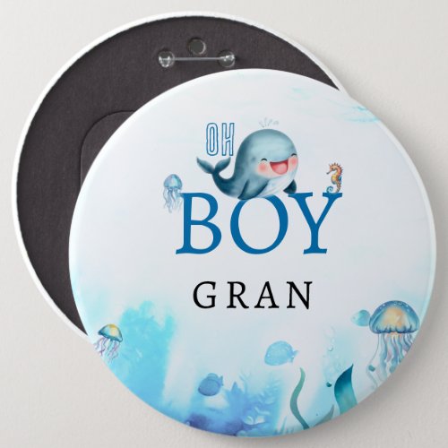 Whale Under Sea Watercolor Boy Baby Shower Granny Button