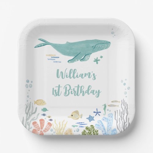 Whale Under The Sea 1st Birthday Paper Plates