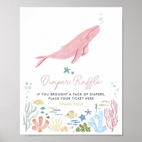 Whale Under The Sea Baby Shower Diaper Raffle Sign