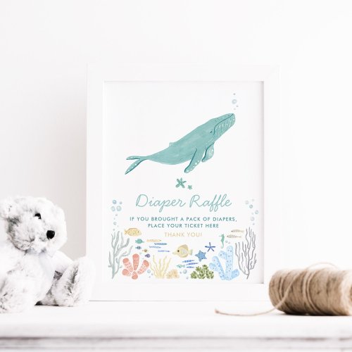 Whale Under The Sea Baby Shower Diaper Raffle Sign